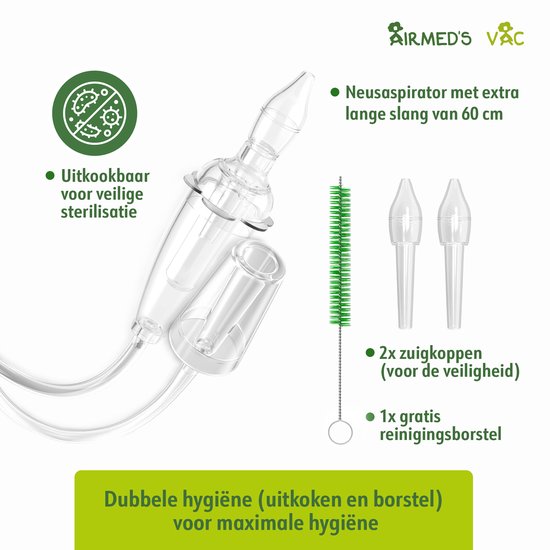 Airmed’s Vac neuszuiger voor baby en peuter – Vanaf geboorte – Met zuigkrachtbegrenzing – Voor aansluiting op stofzuiger — afbeelding 5