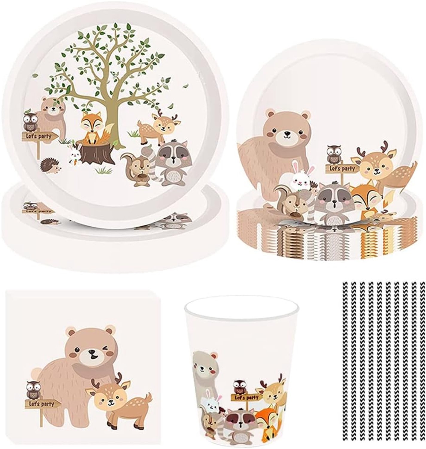 68 stuks papier dier thema feest servies, verjaardagsfeestje servies set, kinderen verjaardag servies set, papieren servies, geschikt voor kinderverjaardagsfeestje, dierenthema feestdecoratie (8