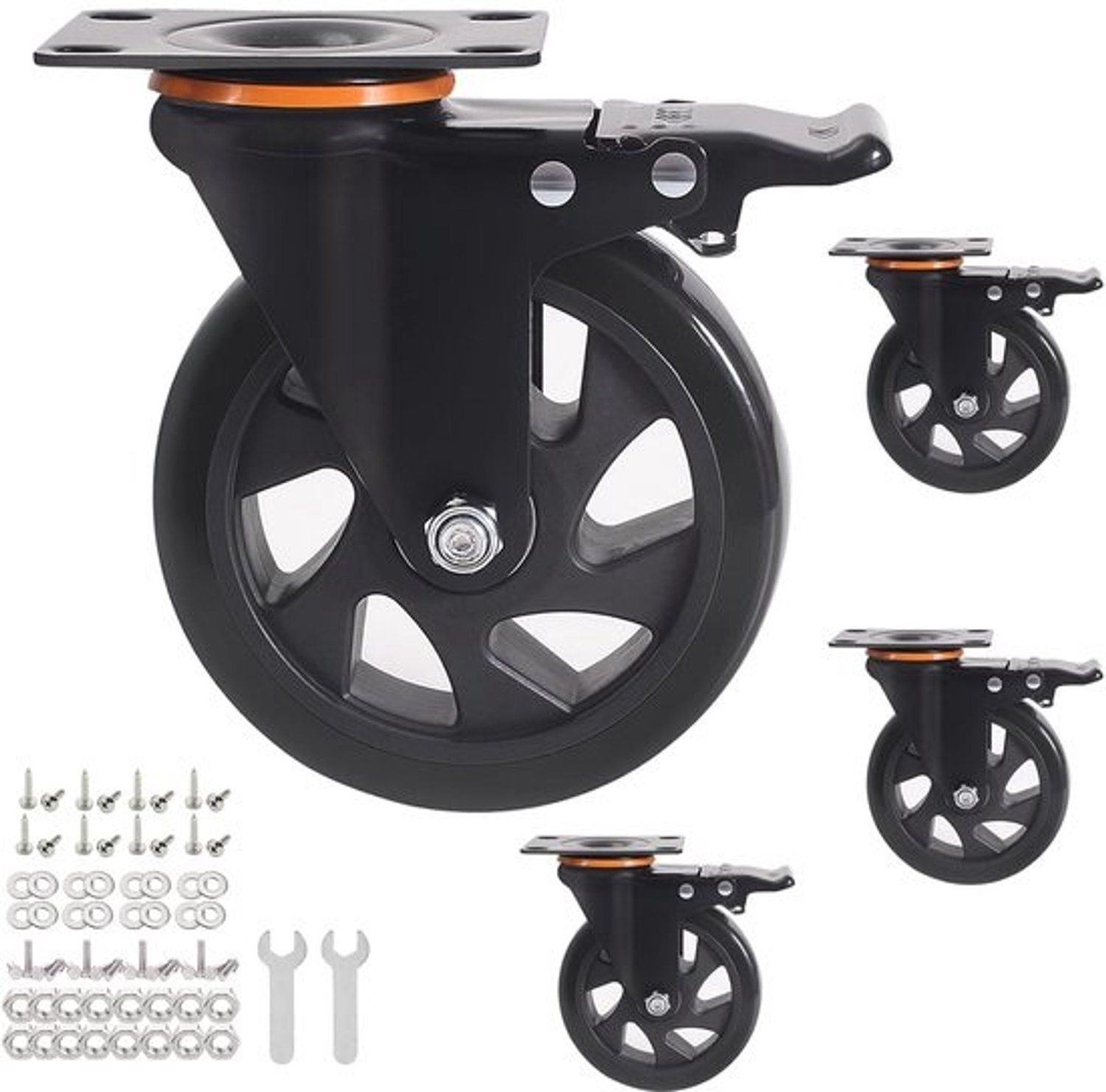 Heavy-duty zwenkwielenset - Wielen met rem - Voor het verplaatsen van meubels - Dubbele vergrendeling - 4 inch wielen