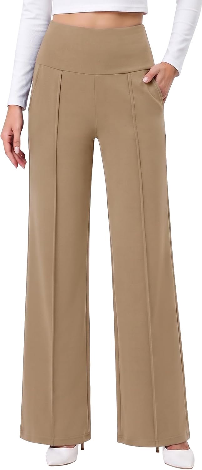 Broek Hoge Taille met Rechte Pijp, Elastische Tailleband en Zijzakken