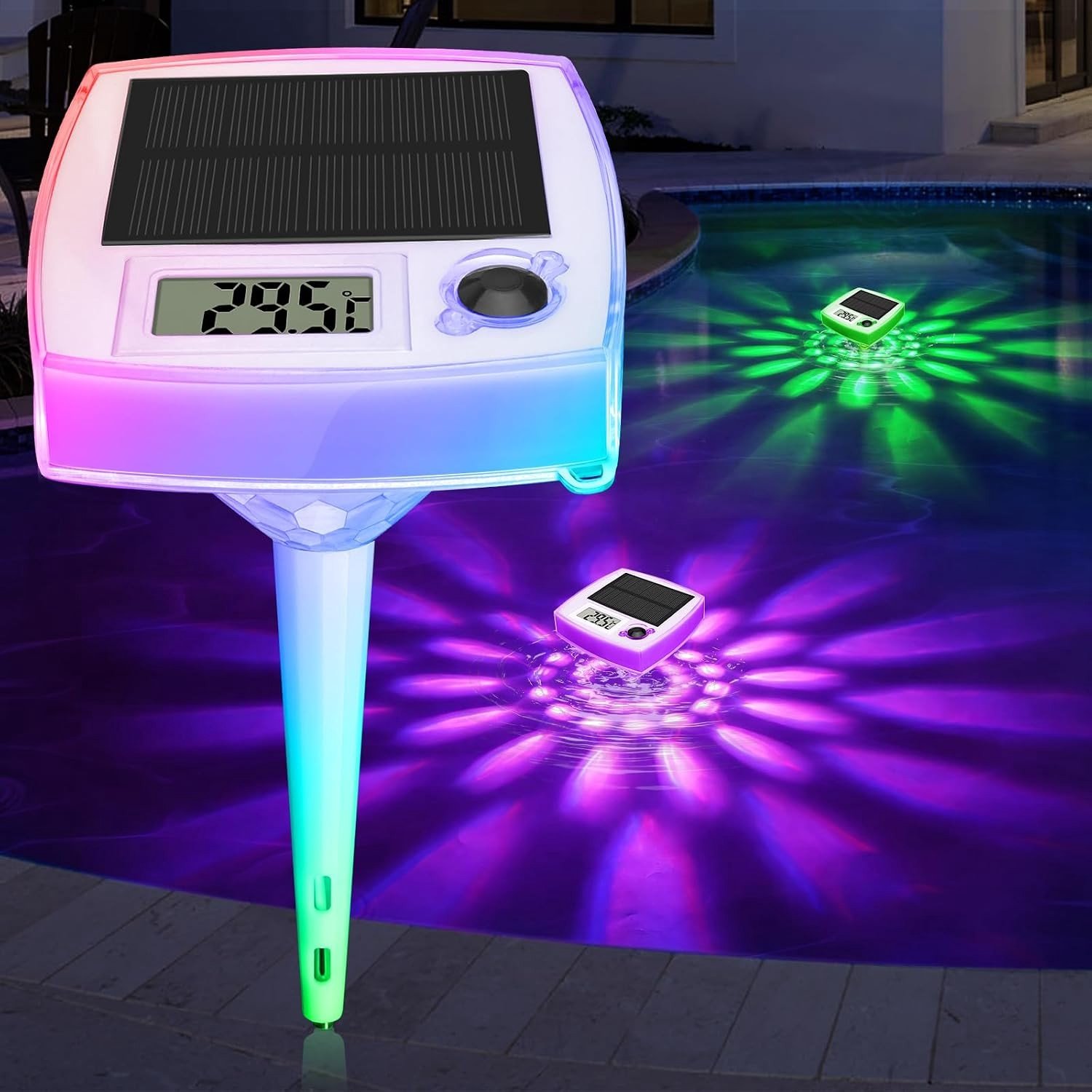 Digitale drijvende thermometer voor zwembaden, kleurrijke RGB LED verlichting, waterdicht en eenvoudig af te lezen voor zwembaden, vijvers en spa's