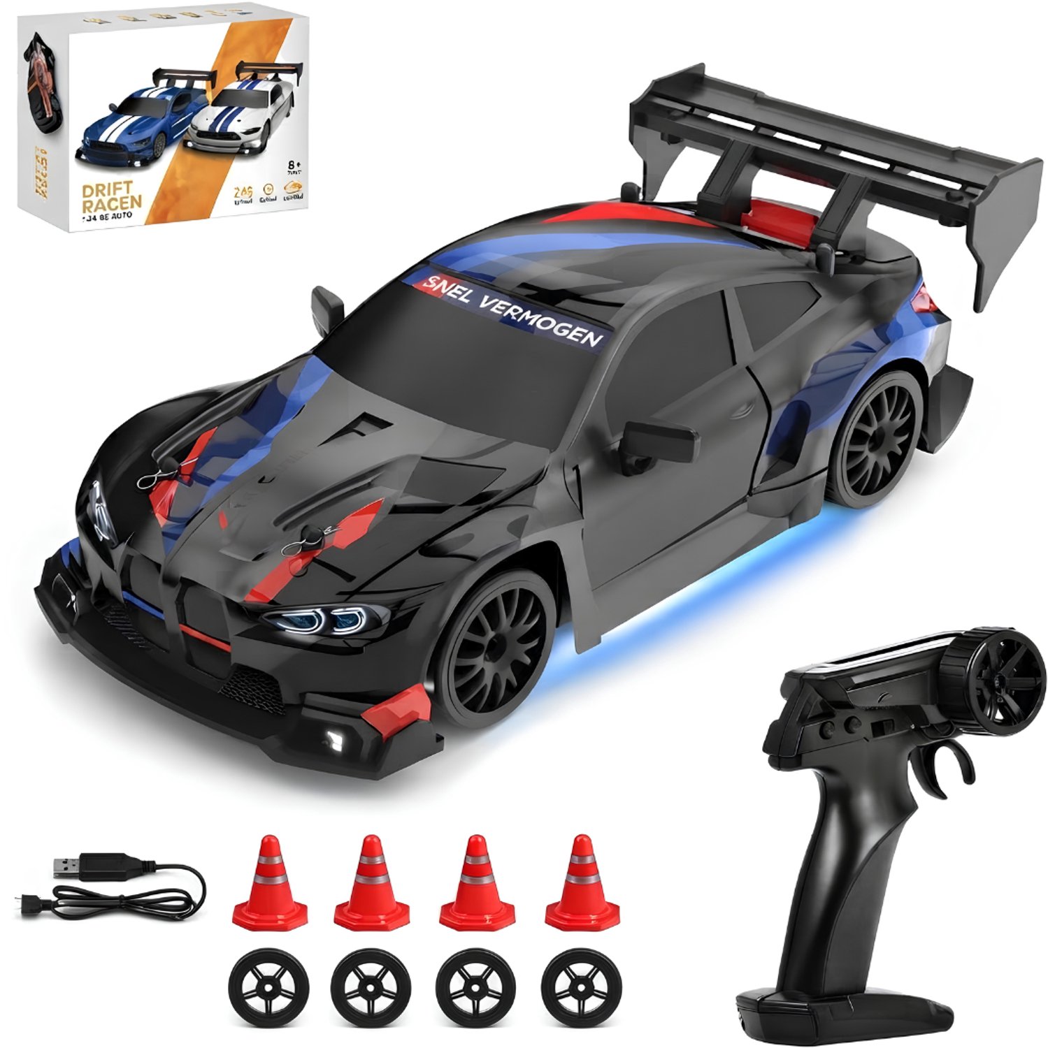 KLS® RC Auto - Bestuurbare Auto - Afstandbestuurbaar Race Drift Car - Zwart - 22cm x 15cm x 11cm