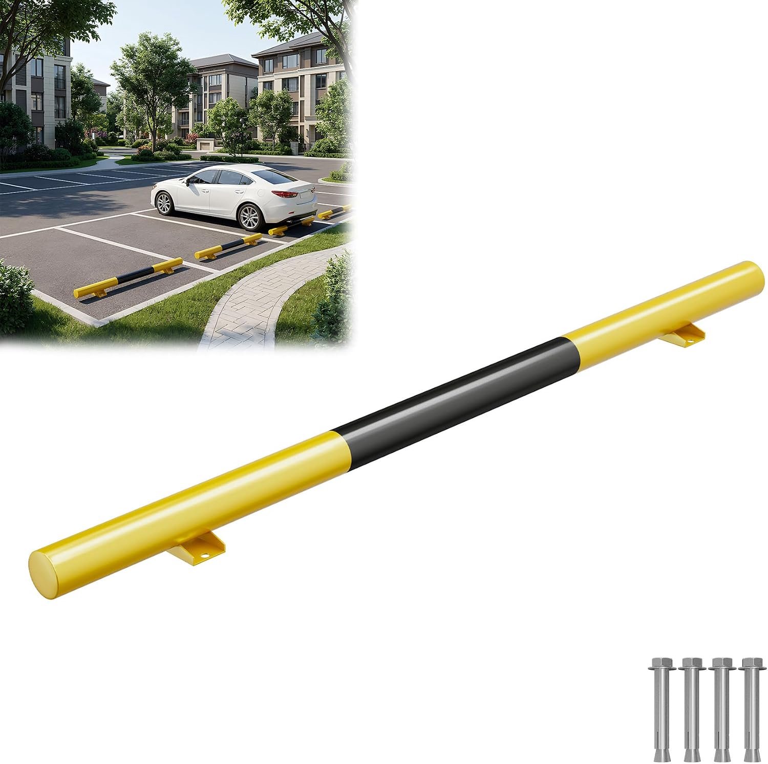 Garagestopper, parkeerbegrenzing, parkeerhulp van stabiel staal voor parkeerplaatsen en garages, 180 x 13,5 x 9,5 cm, geel/zwart
