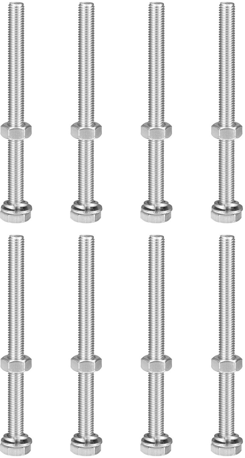 M10 x 130 mm hex kop schroeven met moeren en ringen - 8 stuks