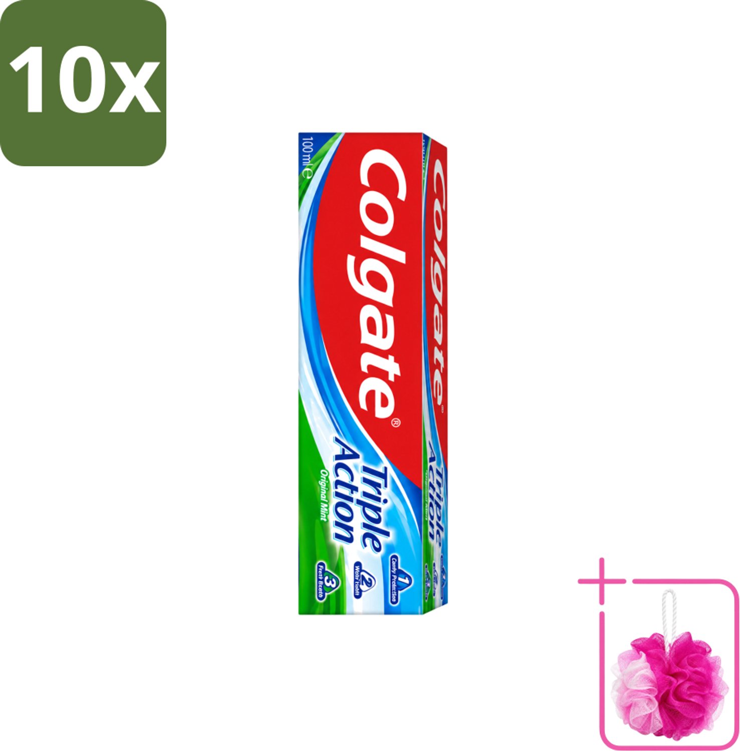 10 x Colgate - Triple Action - Original Mint - Tandpasta - 100ml - Bulkverpakking - Tandpasta - Douchemop - Gaatjesbescherming