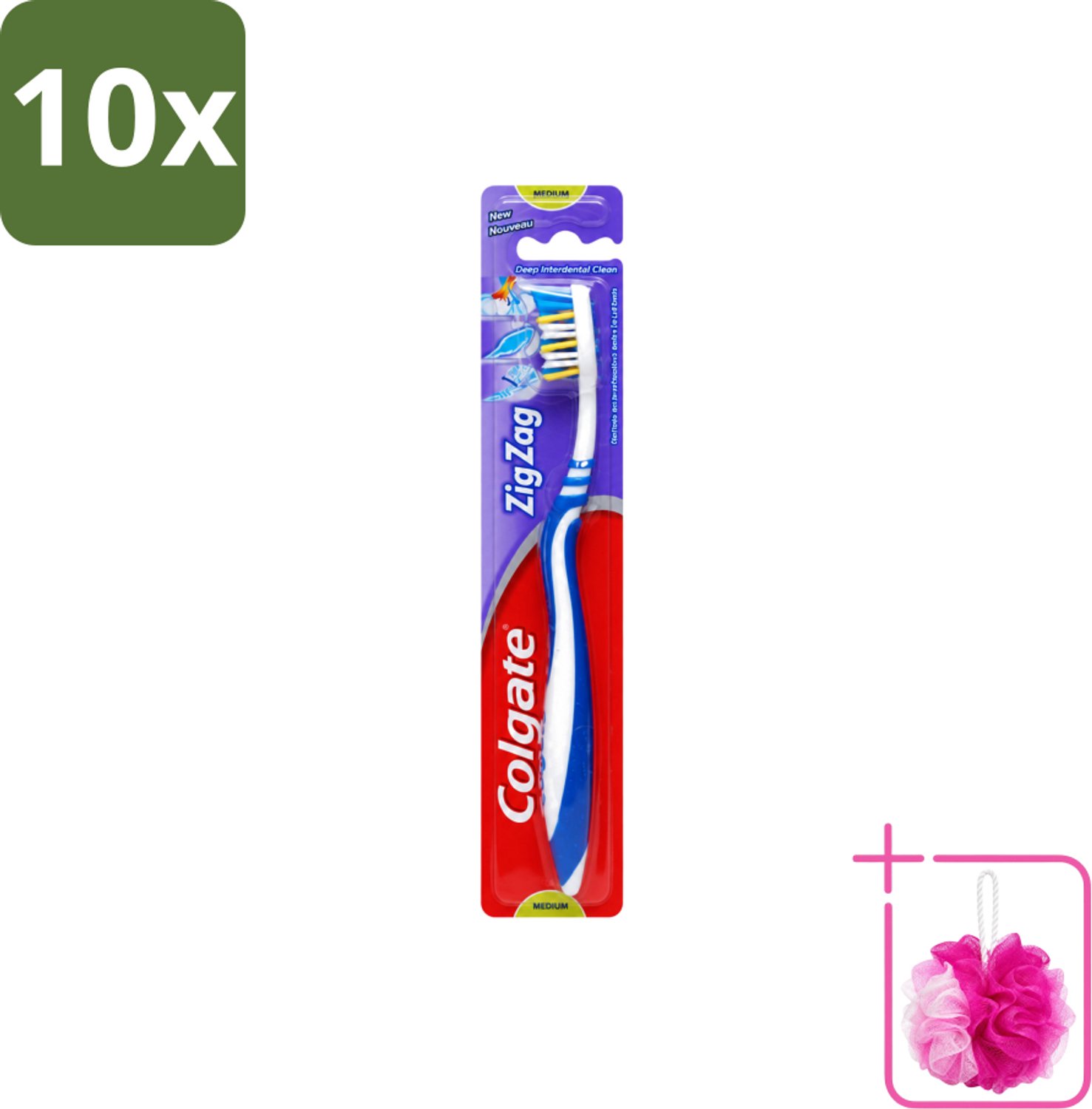 10 x Colgate - Tandenborstel - ZigZag Medium - 1 Tandenborstel - Bulkverpakking - Tandenborstel - Douchemop - Tandenborstel zigzag