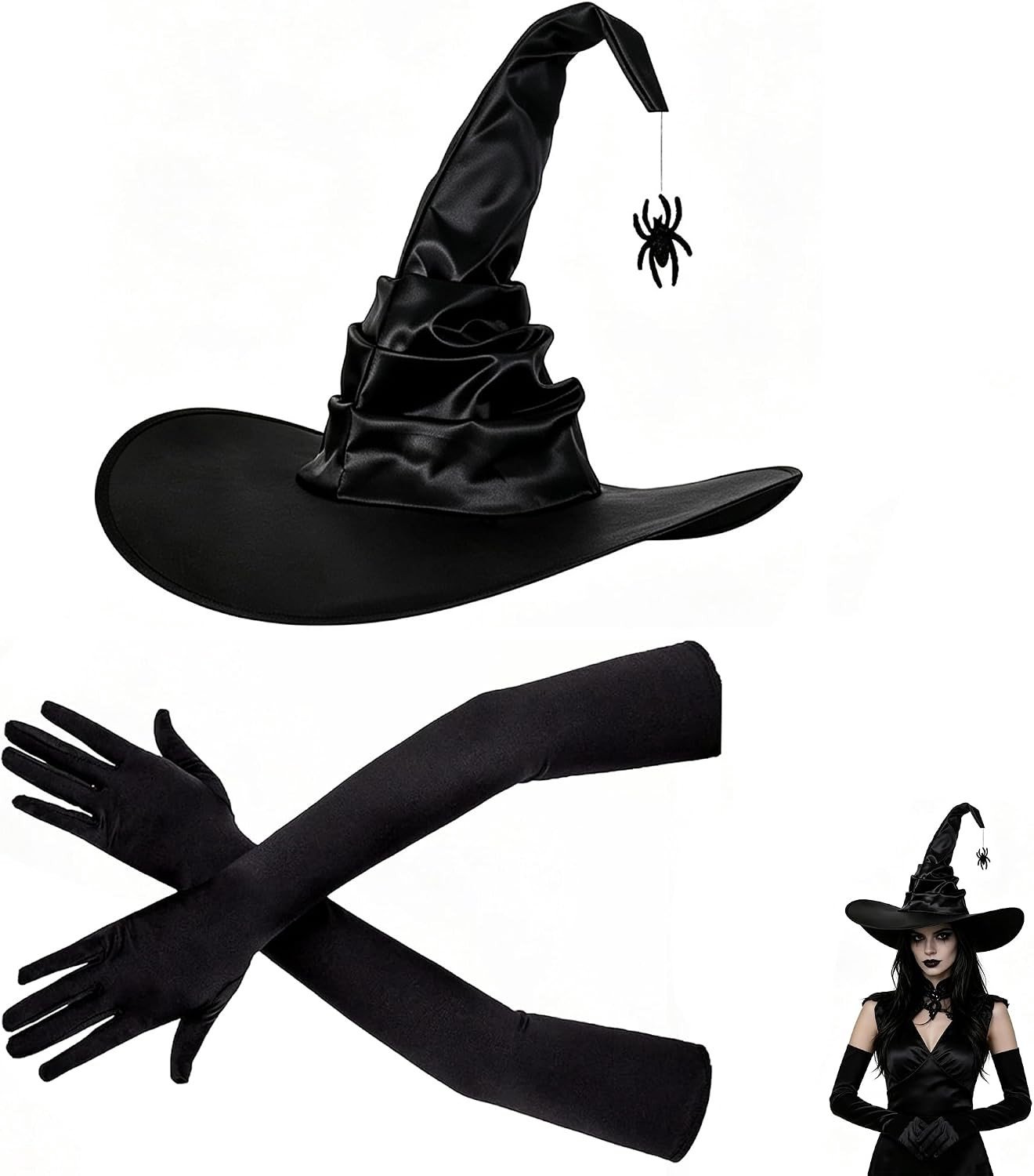 Halloween Hoed met Handschoenen voor Kostuum Accessoires, Feestelijke Outfit en Verkleedpartij