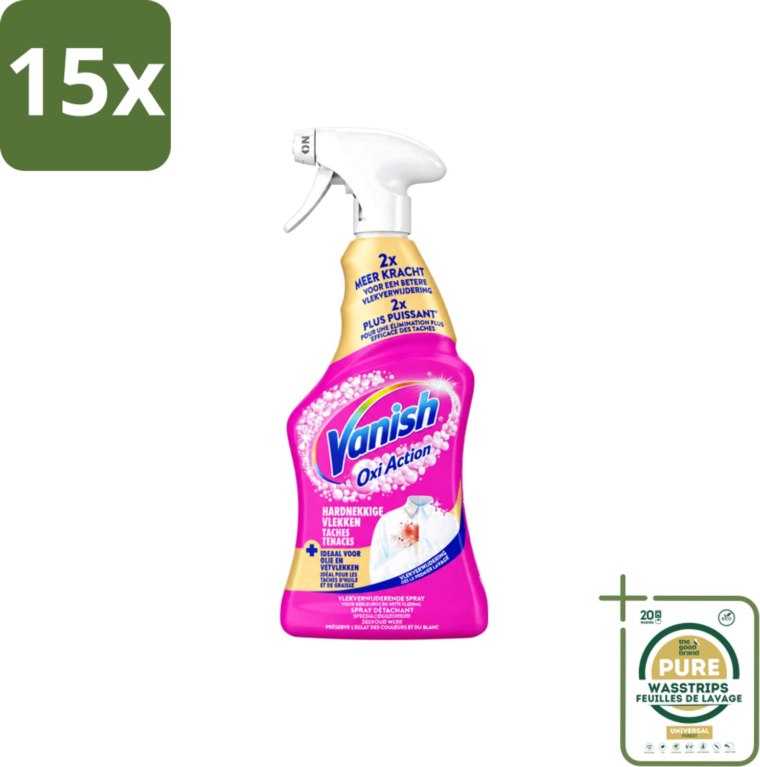 15 x Vanish – Vlekverwijderaar Spray – Hardnekkige Vlekken – 500 ml - Wasstrips - Vlekkenverwijderaar Spray - Hardnekkige Vlekken - Vlekkenverwijdering - Wasmiddel - Textiel Reinigen