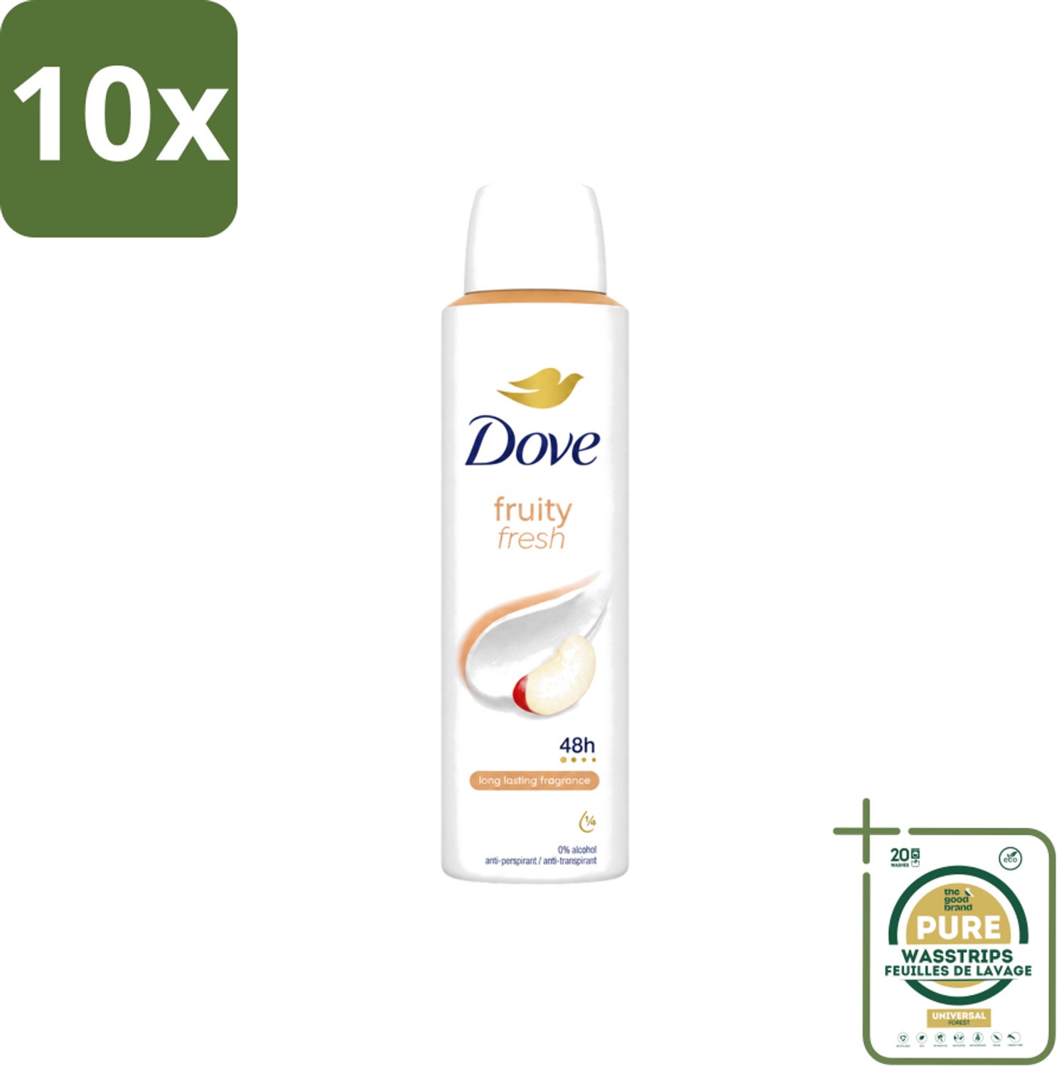 10 x Dove – Deodorant Spray – Fruity Fresh – 150 ml - Wasstrips - Deodorant Spray - Fris - Fruitige Geur - Okselhuid Verzorging - Transpiratiegeur