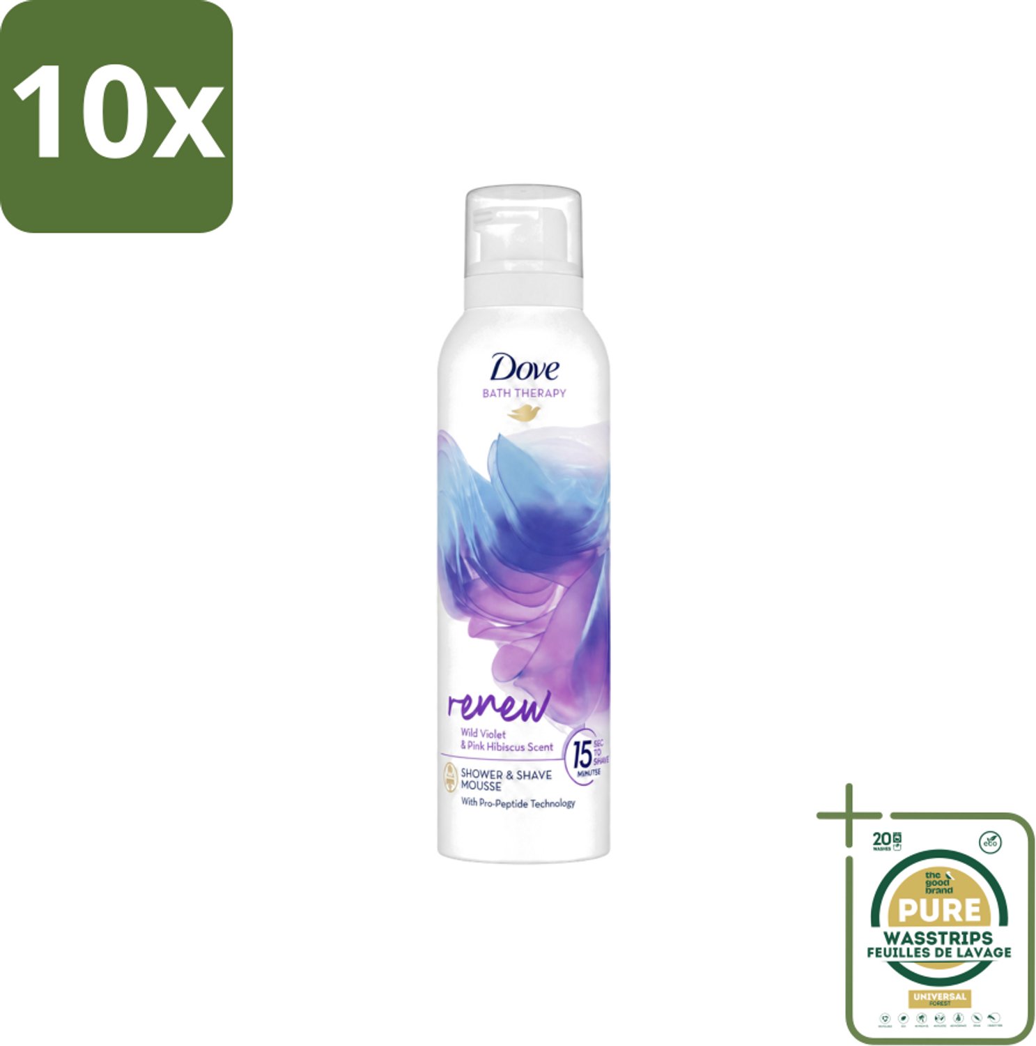 10 x Dove – Douche- & Scheerschuim – Bath Therapy Renew – 200 ml - Wasstrips - Douche En Scheerschuim - Huidvernieuwing - Pro-peptide - Huidverzorging - Scheren Onder De Douche