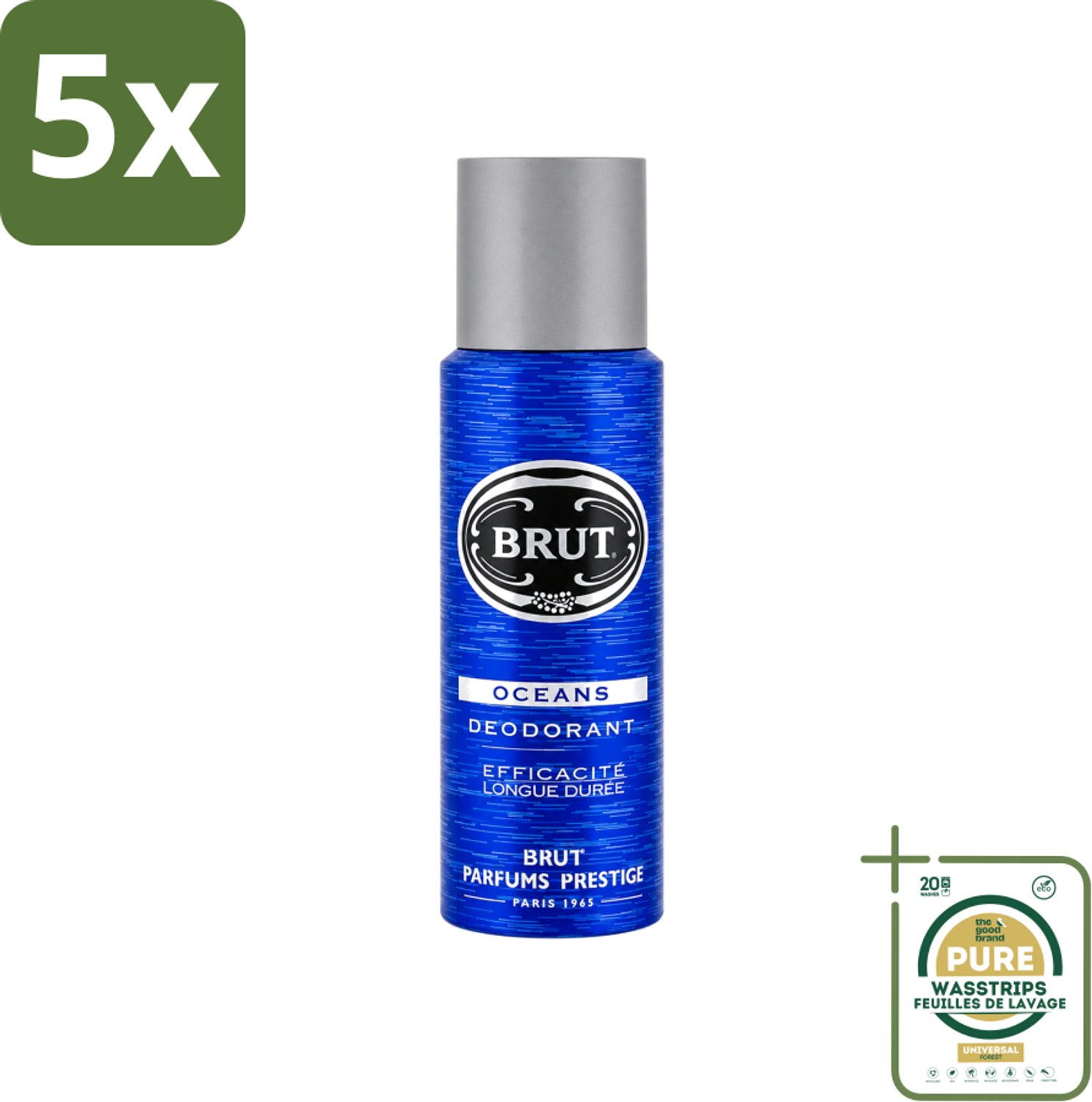 5 x Brut - Deodorant - Spray - Oceans - Fris & maritiem aroma - 200ml - Wasstrips - Deodorant Spray - Fris Aroma - Maritiem Aroma - Aquatisch Aroma - Zweetbestendig