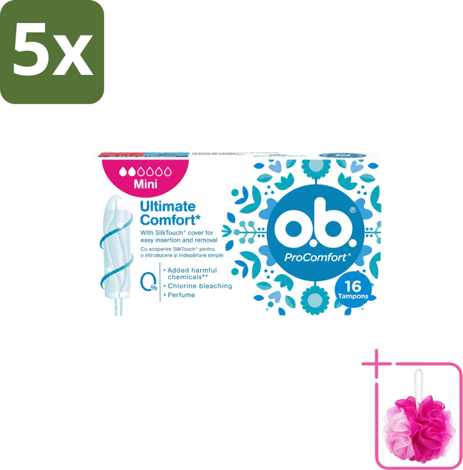 5 x OB – Tampons – ProComfort Mini – Comfort Fit - Bulkverpakking - Tampons - Douchemop - Menstruatie