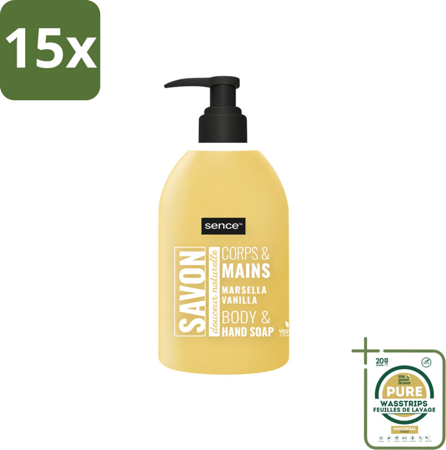 15 x Sence - La Maison Du Savon De Marseille - Handzeep - Vanille - Hygiënisch - 500 ml - Wasstrips - Savon De Marseille - Handzeep - Vanille - Hygiëne - Reiniging