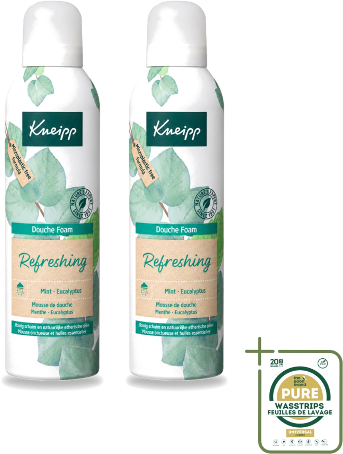 2 x Kneipp - Douchefoam - Mint & Eucalyptus - Vegan - 200 ml - Wasstrips - Douchefoam - Mint En Eucalyptus - Natuurlijke Douchefoam - Vegan Douchefoam - Verkwikkende Douche