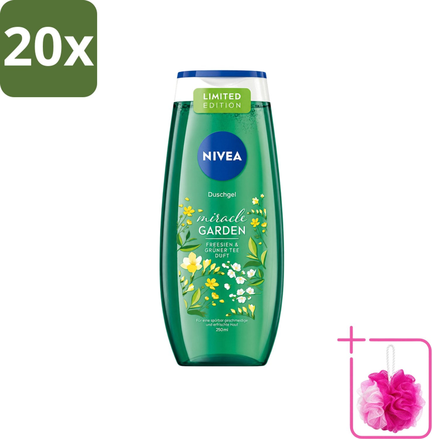 20 x Nivea - Douchegel - Freesia & Groene Thee - 250 ml - Bulkverpakking - Douchegel - Douchemop - Freesia