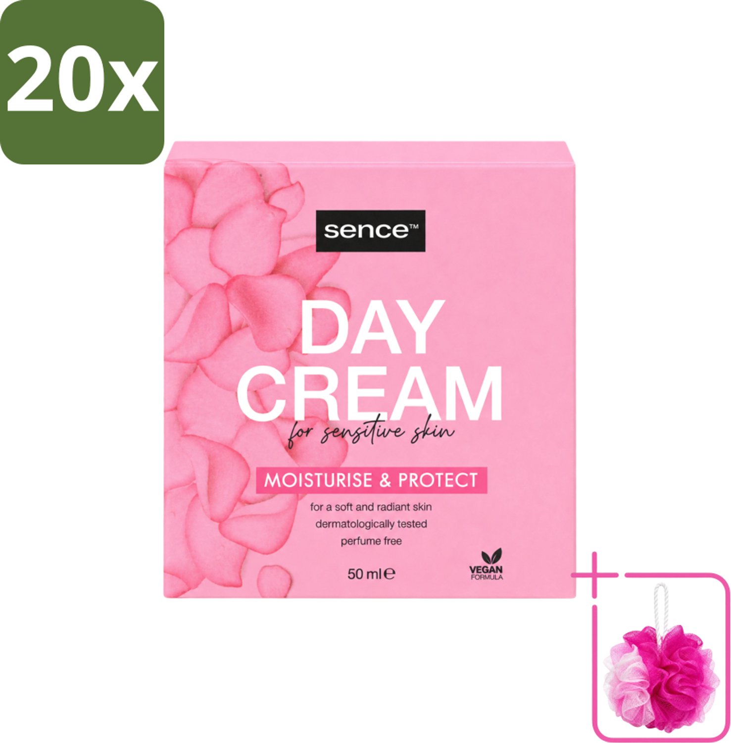 20 x Sence - Gevoelige Huid - Dagcrème - Verzachtend - 50 ml - Bulkverpakking - Gevoelige huid crème - Douchemop - Dagcrème