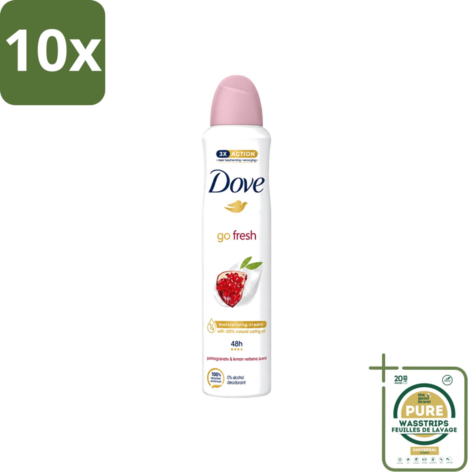 10 x Dove - Deodorant - Spray Go Fresh - Granaatappel - Fruitige geur - 250 ml - Wasstrips - Dove Deodorant Spray - Granaatappel - Citroenverbena - Fruitige Geur - Anti-Transpirant
