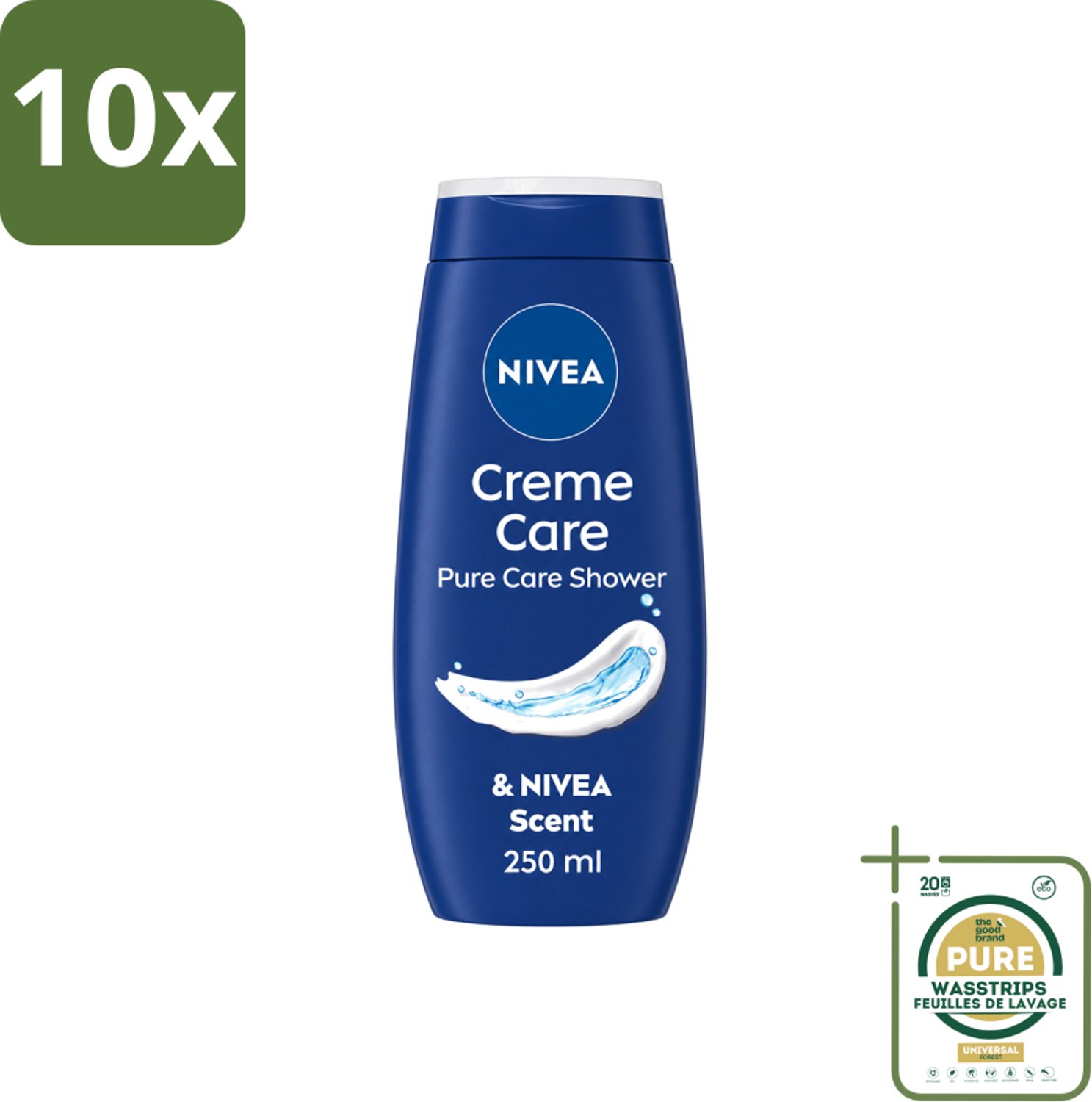 10 x Nivea - Douche Crème - Beschermend - Unieke Nivea Crème Geur - 250 ml - Wasstrips - Douchecrème - Verzorgende Crème - Hydraterende Crème - Beschermende Crème - NIVEA Crème