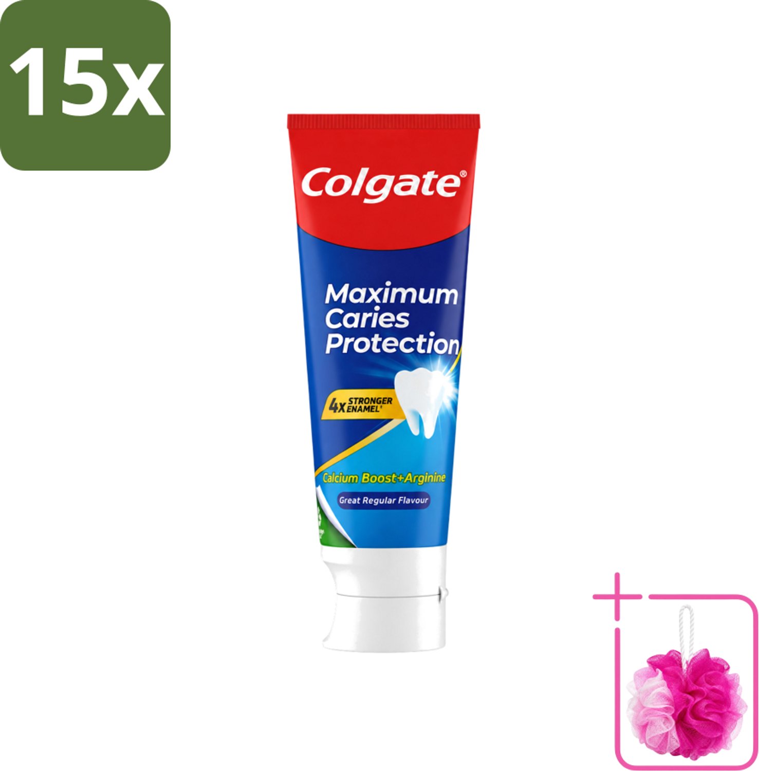 15 x Colgate - Carries Protection - Met Calcium - Tandpasta - 75ml - Bulkverpakking - Tandpasta tegen gaatjes - Douchemop - Tandbederf bescherming