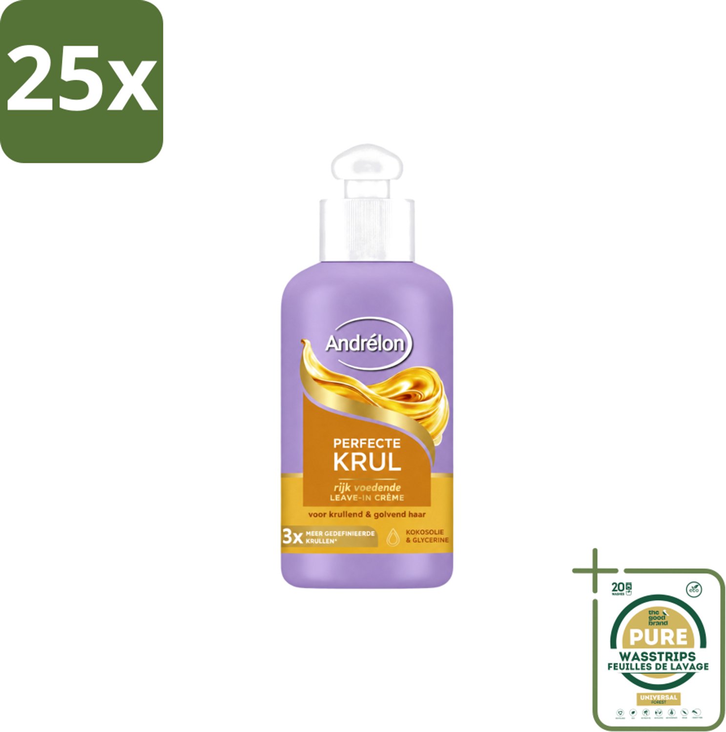 25 x Andrélon – Leave-In Crème – Perfecte Krul – 200 ml - Wasstrips - Krul Haar - Krul Haar Crème - Leave-in Crème - Krul Haar Verzorging - Krul Haar Voeding