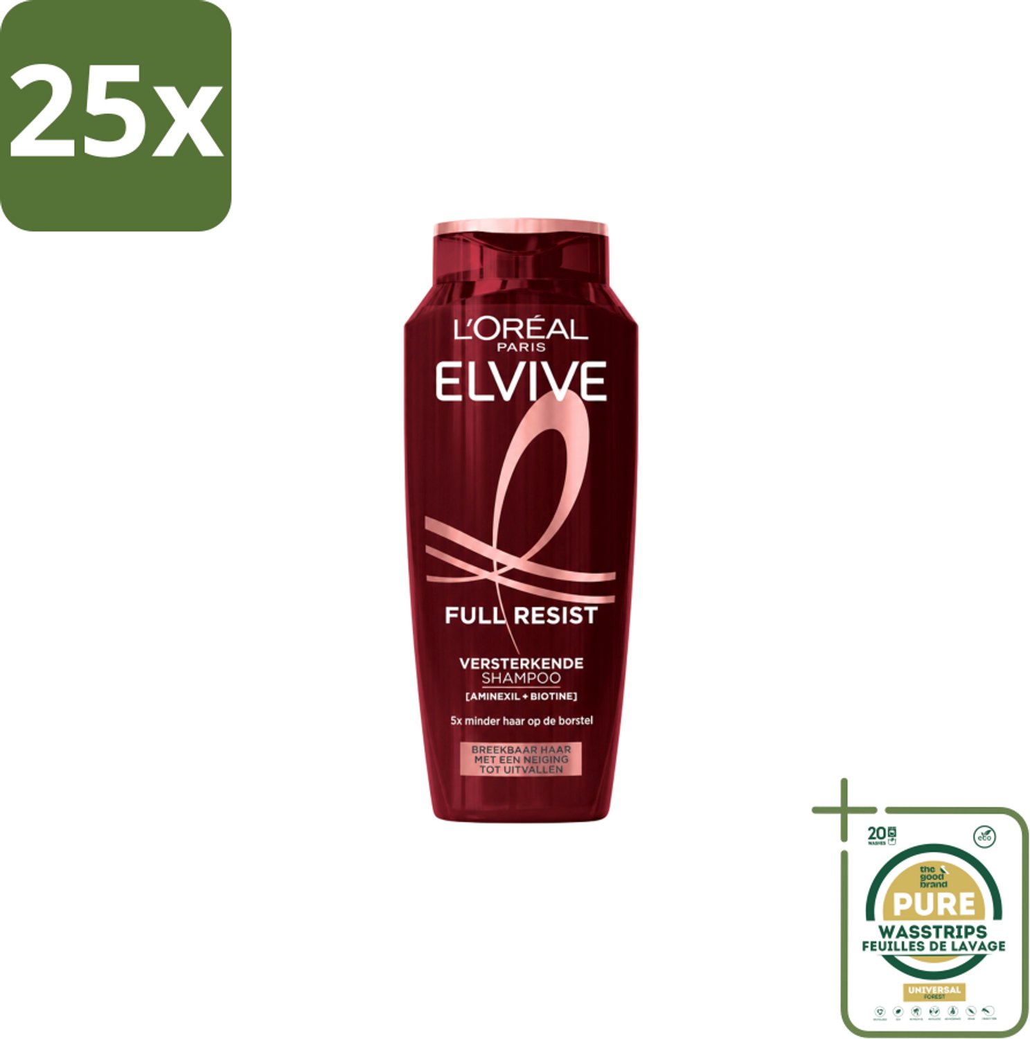 25 x L’Oréal Paris Elvive – Shampoo – Full Resist – Versterkend met Aminexil & Biotine – 250 ml - Wasstrips - Haarbreuk - Versterkend Haar - Aminexil - Biotine - Kwetsbaar Haar