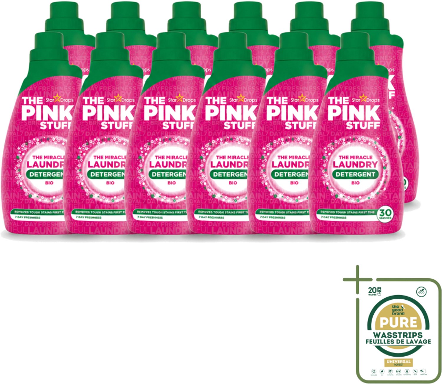 12 x The Pink Stuff BIO - Wasgel - Wasmiddel - Biologisch - 30 Wasbeurten - 960ml - Wasstrips - Wasgel - Biologisch Wasmiddel - Wasmiddel Voor Gekleurde Kleding - Vlekken Verwijderen - Frisse Geur