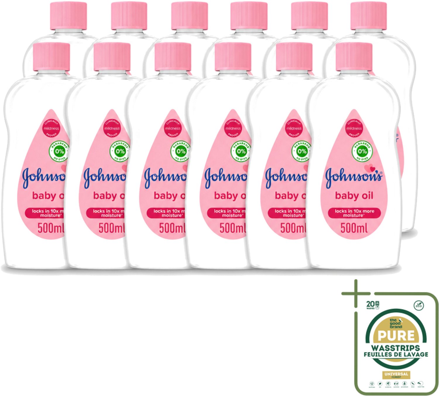 12 x Johnson's - Baby Olie - Verzachtend - Hydraterend - 500 ml - Wasstrips - Baby Aceite - Babyolie - Babyhuid Verzorging - Baby Massage - Hydratatie