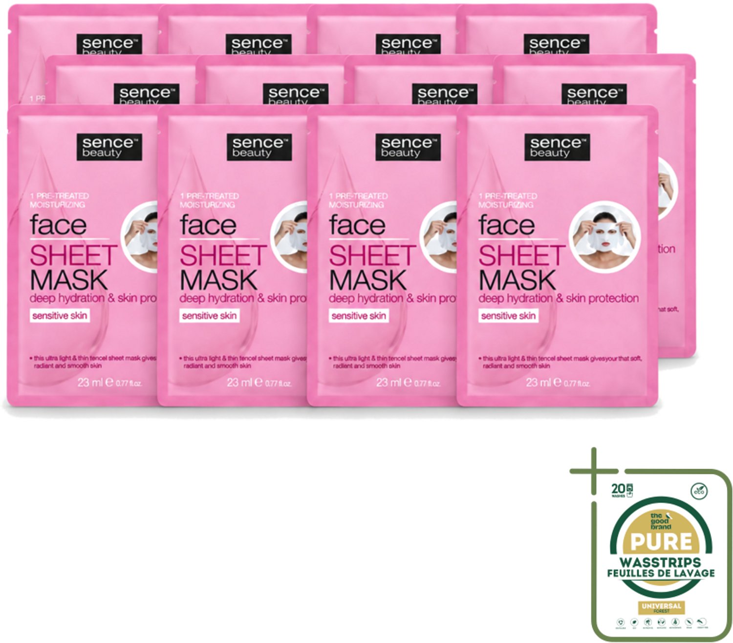 12 x Sence - Tencel - Gezichtsmasker - Hydraterend - 1 Gezichtsmasker - Wasstrips - Gezichtsmasker - Hydraterend Masker - Tencel Masker - Hyaluronzuur Masker - Menthol Masker