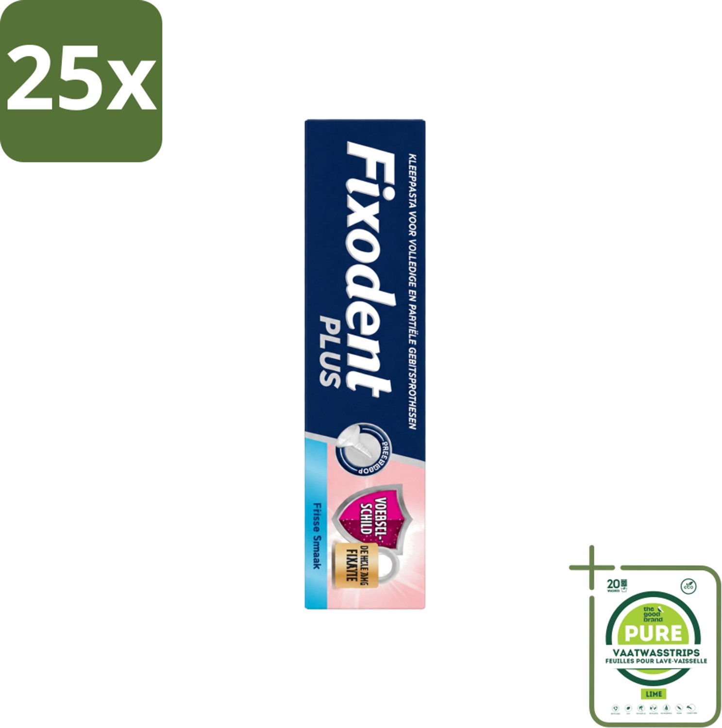 25 x Fixodent Plus – Kleefcrème – Food Barrier – Frisse Smaak – 40 g - Grootverpakking - Vaatwasstrips - Kleefpasta Kunstgebit - Voedselbarrière Kunstgebit - Kunstgebit Fixatie - Kunstgebit Bescherming - Frisse Muntsmaak Kunstgebit