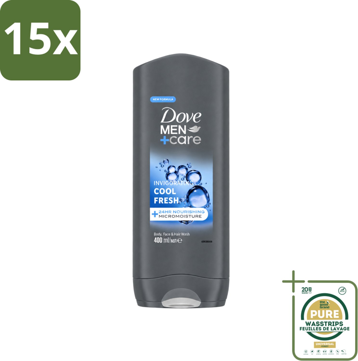 15 x Dove - Douchegel - Men+ Care Cool Fresh - Verfrissend en energiegevend - 400 ml - Wasstrips - Douchegel Voor Mannen - Verfrissend Douchegel - Hydraterende Douchegel - Micromoisture Technologie - Douchegel Voor Lichaam