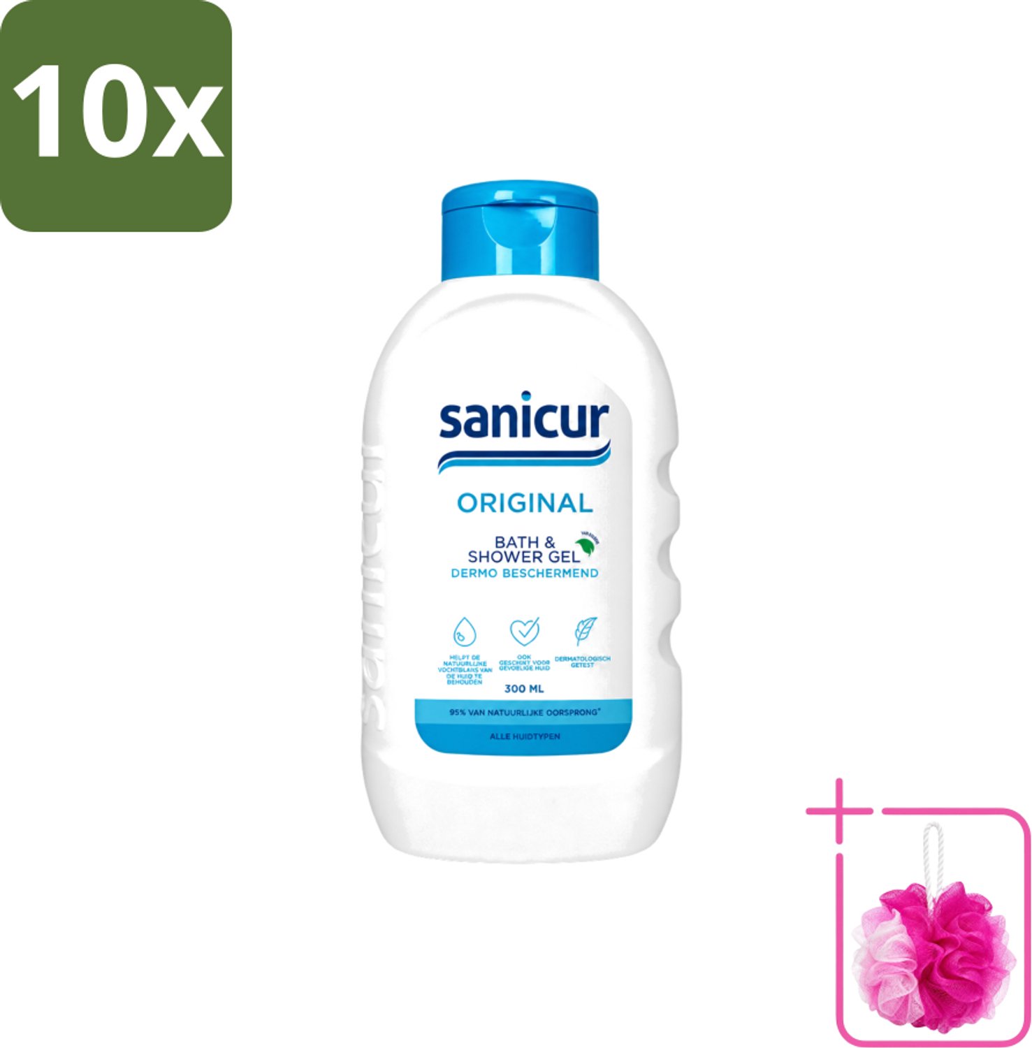 10 x Sanicur – Bad & Douchegel – Original – 300 ml - Bulkverpakking - Bad en douchegel - Douchemop - Milde reiniging