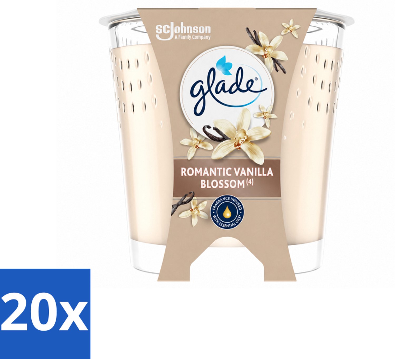 20 x Glade - Geurkaars Romantic Vanillebloesem - 100% Raapzaadwas & Vegan - 112 g - Voordeelverpakking - 20 stuks