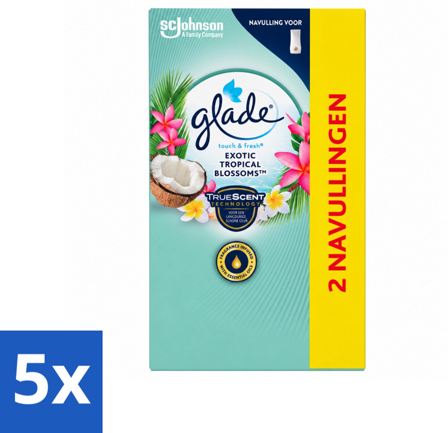 5 x Glade - Touch & Fresh - Exotic Tropical Blossoms - 2x 10 ml - Voordeelverpakking - 5 stuks