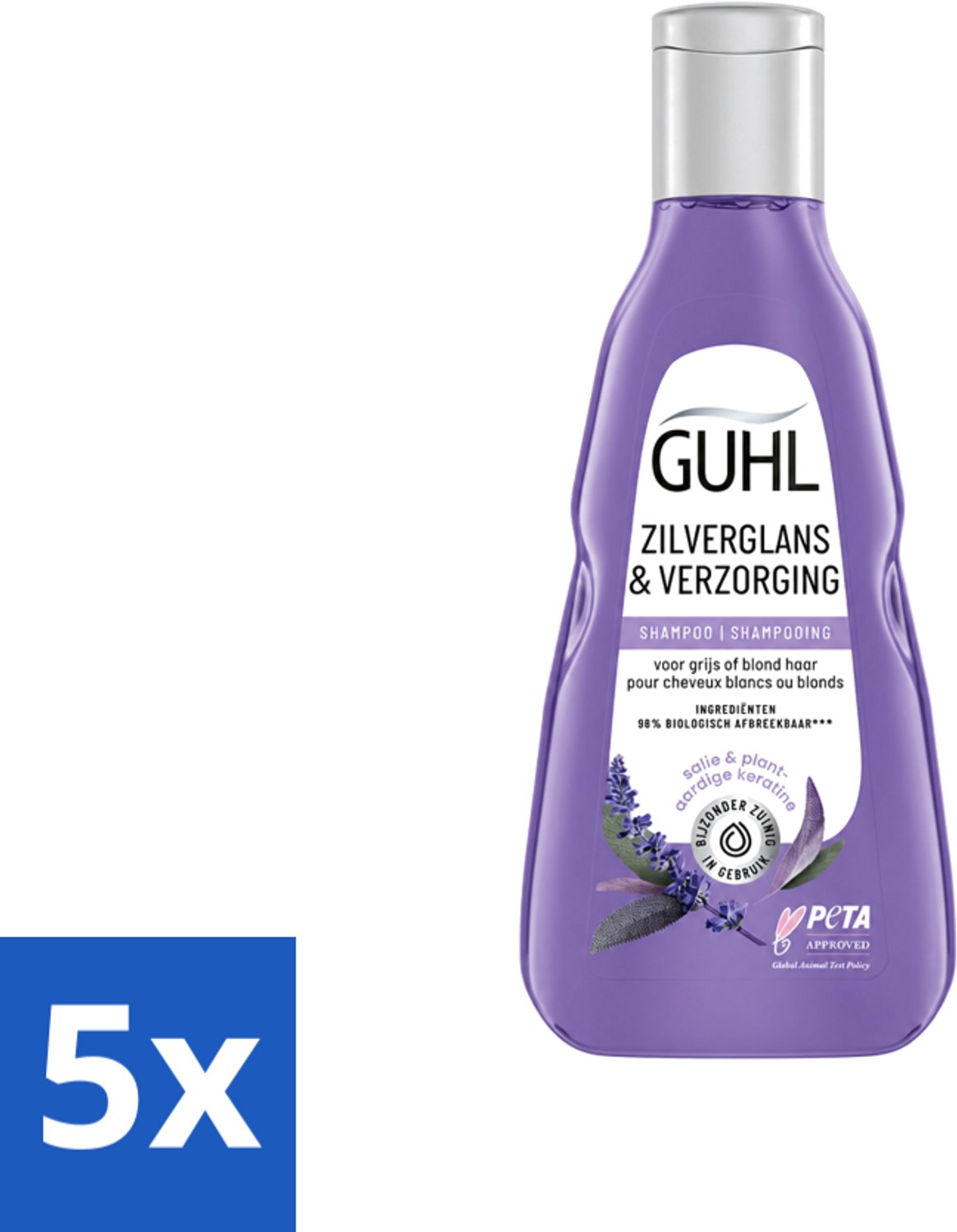 5 x Guhl - Shampoo - Zilverglans & Verzorging - 250 ml - Voordeelverpakking - 5 stuks