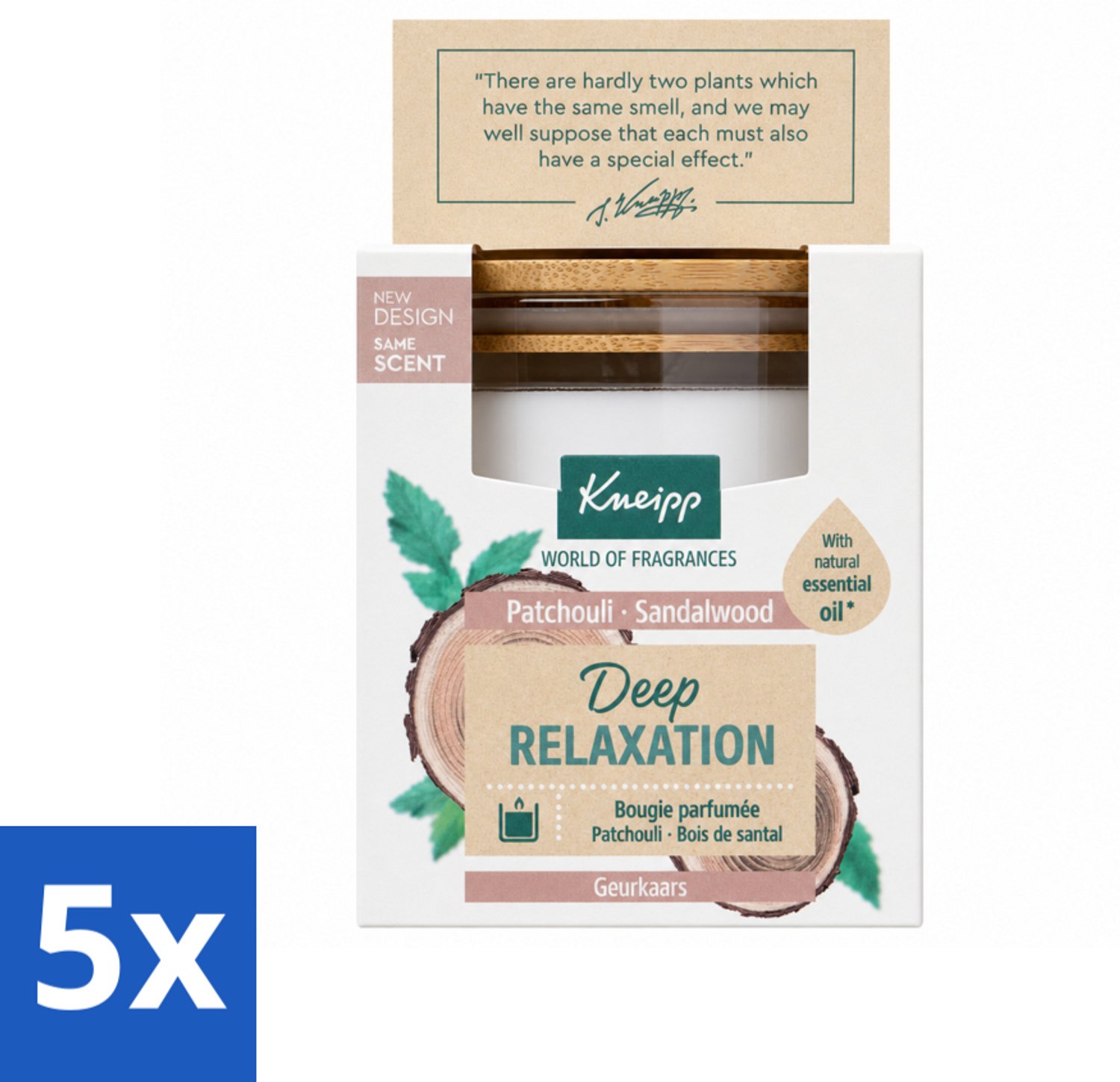 5 x Kneipp - Geurkaars - Deep Relaxation - Sandelhout & Patchouli - 20 branduren - Voordeelverpakking - 5 stuks
