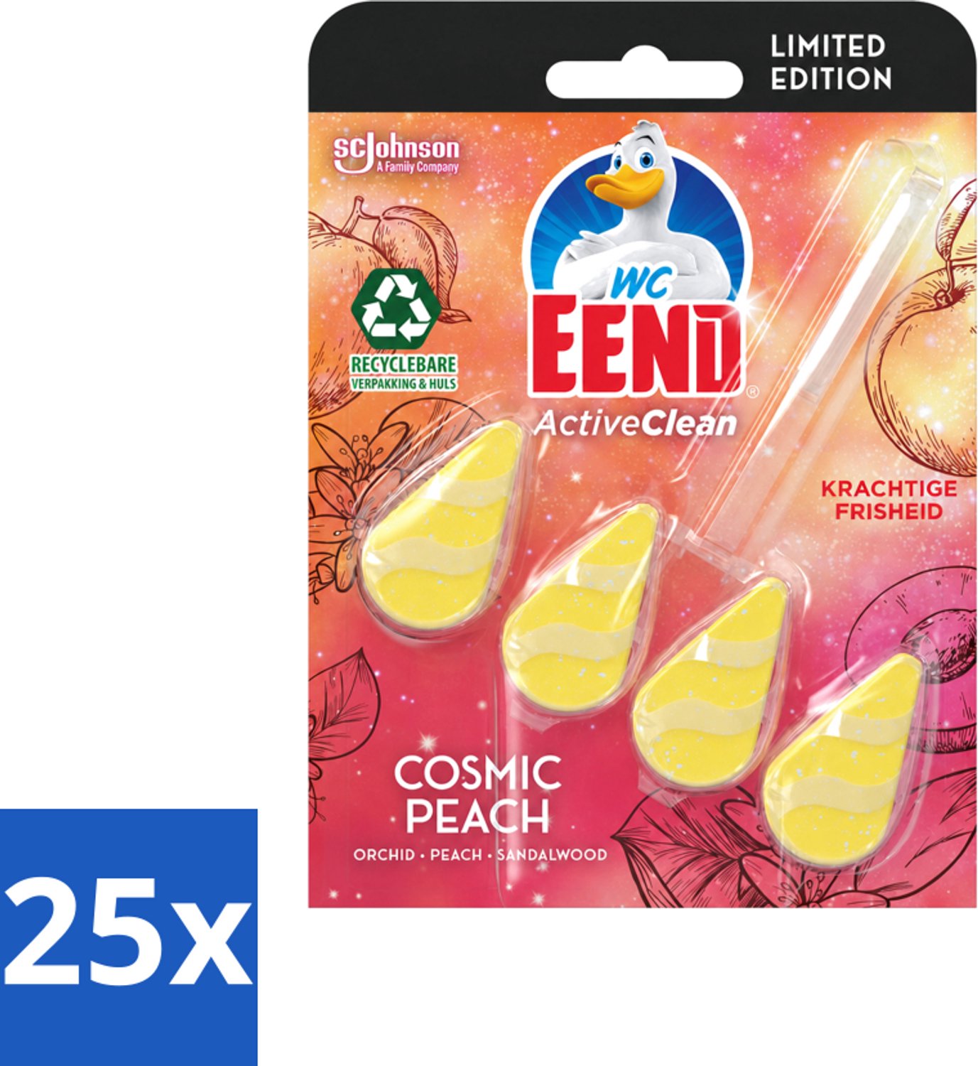 25 x WC Eend - Active Clean Cosmic Peach - Toiletblok - Fruitige Perzikgeur - 38 gr - Voordeelverpakking - 25 stuks