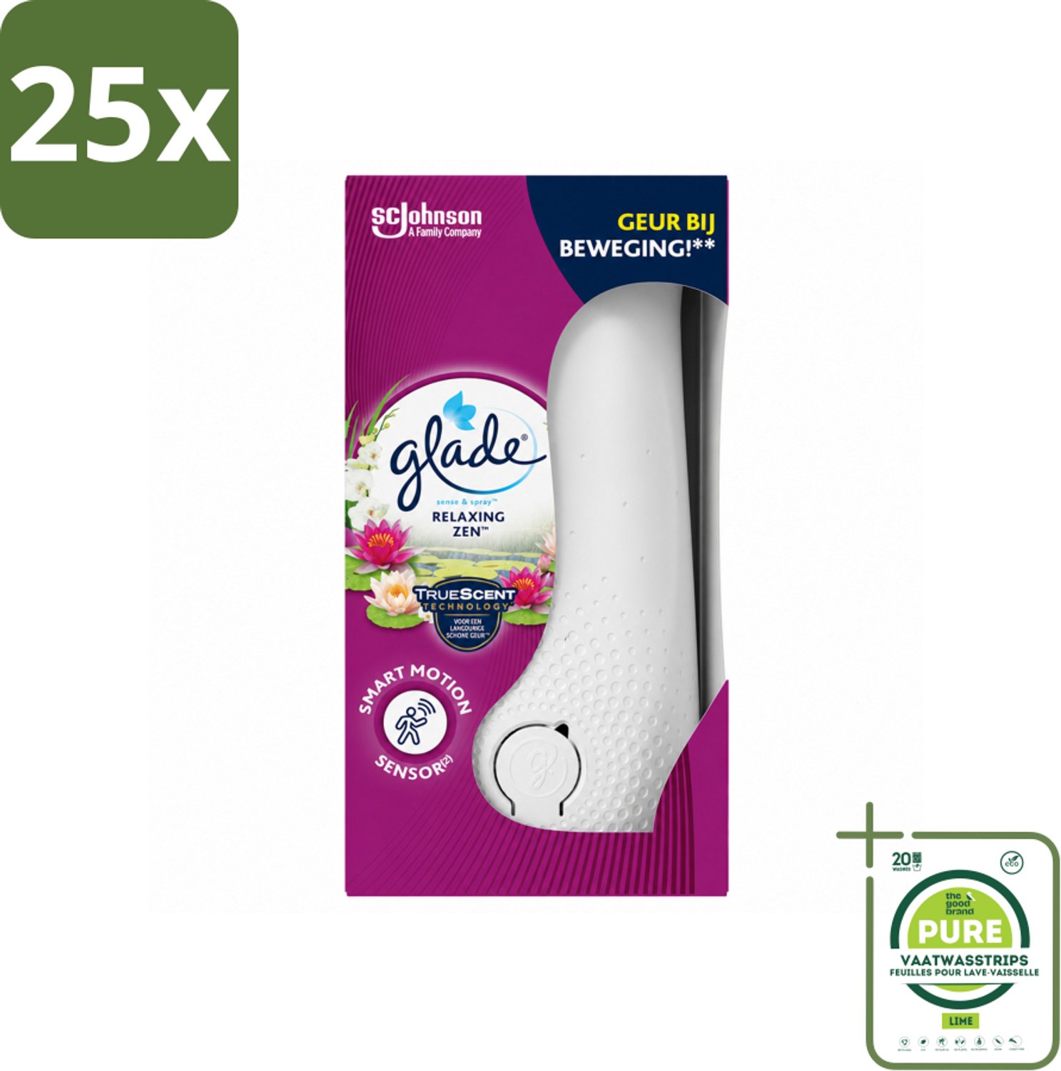 25 x Glade - Houder Sense & Spray - Relaxing Zen - 18 ml - Grootverpakking - Vaatwasstrips - Geurverspreiding - Automatische Geur - Rustgevende Geur - Luchtverfrisser - Bewegingssensor