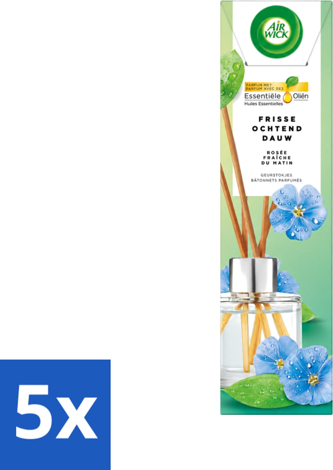 5 x Air Wick - Geurstokjes - Frisse Ochtenddauw - Essentiële Oliën - 40 ml - Voordeelverpakking - 5 stuks
