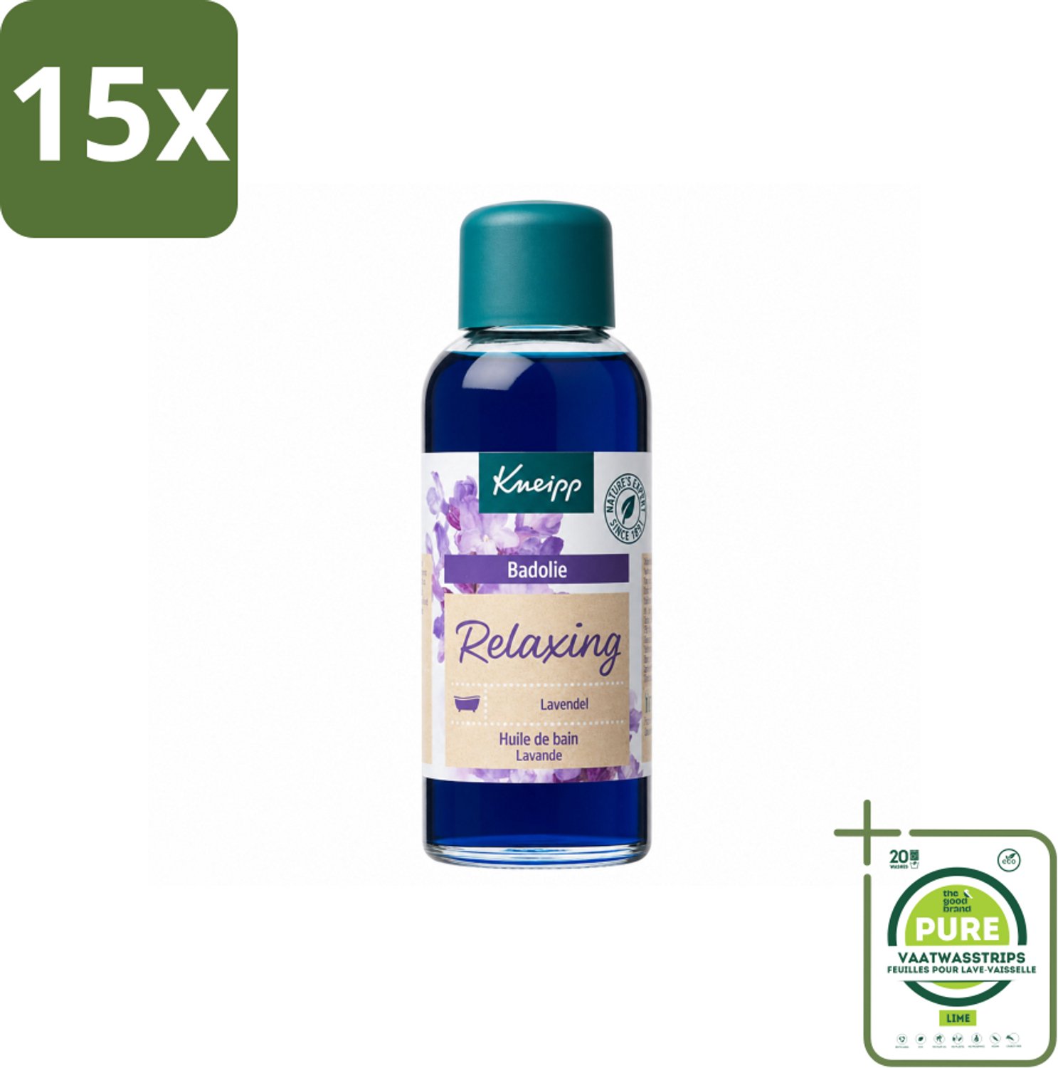 15 x Kneipp - Badolie - Lavendel - Ontspannende geur - 100 ml - Grootverpakking - Vaatwasstrips - Badolie Lavendel - Ontspanning - Rustgevende Geur - Huidverzorging - Natuurlijke Badolie