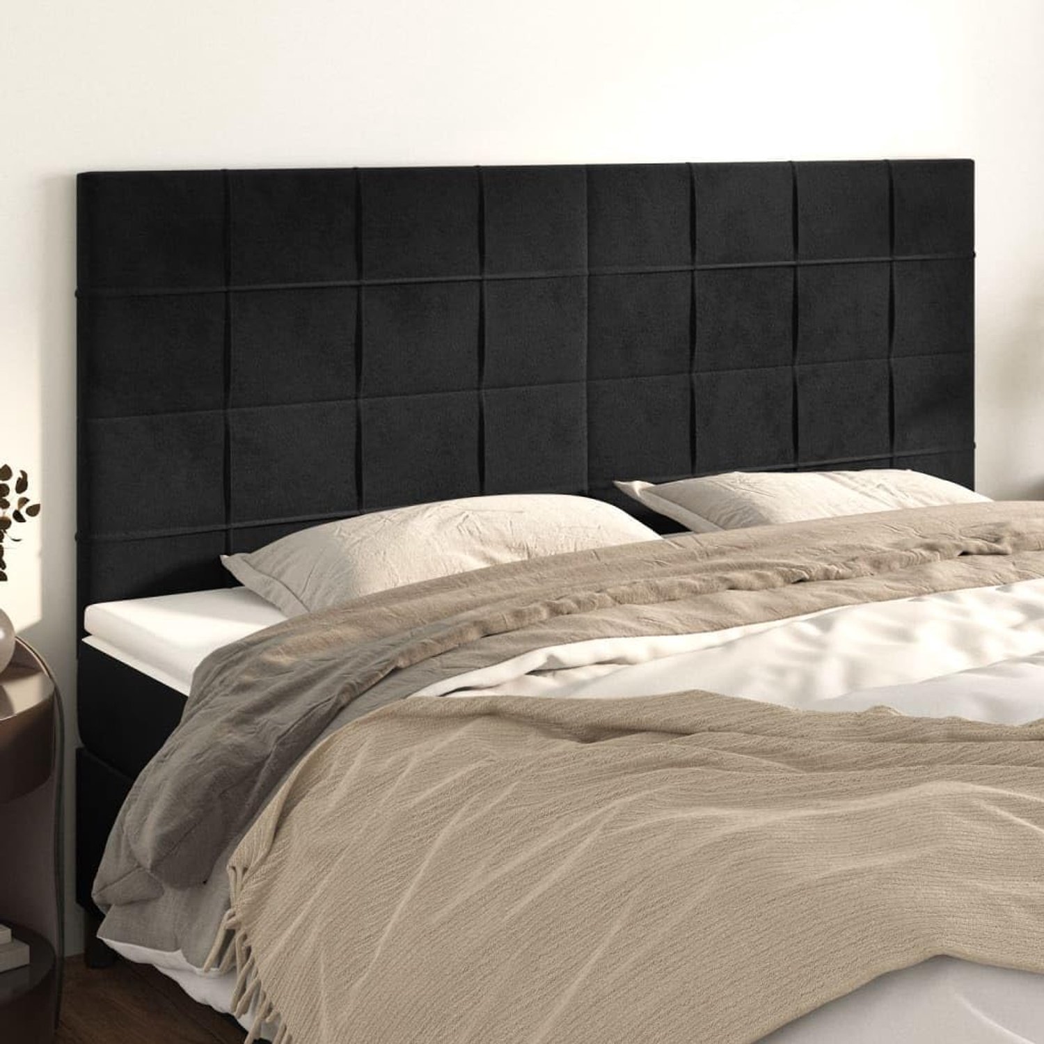 Hoofdeinde in zwart, 180 x 5 x 118/128 cm, fluweel met in hoogte verstelbare functie voor uitstekende rugsteun, stabiele houten poten en zacht fluweel voor luxe