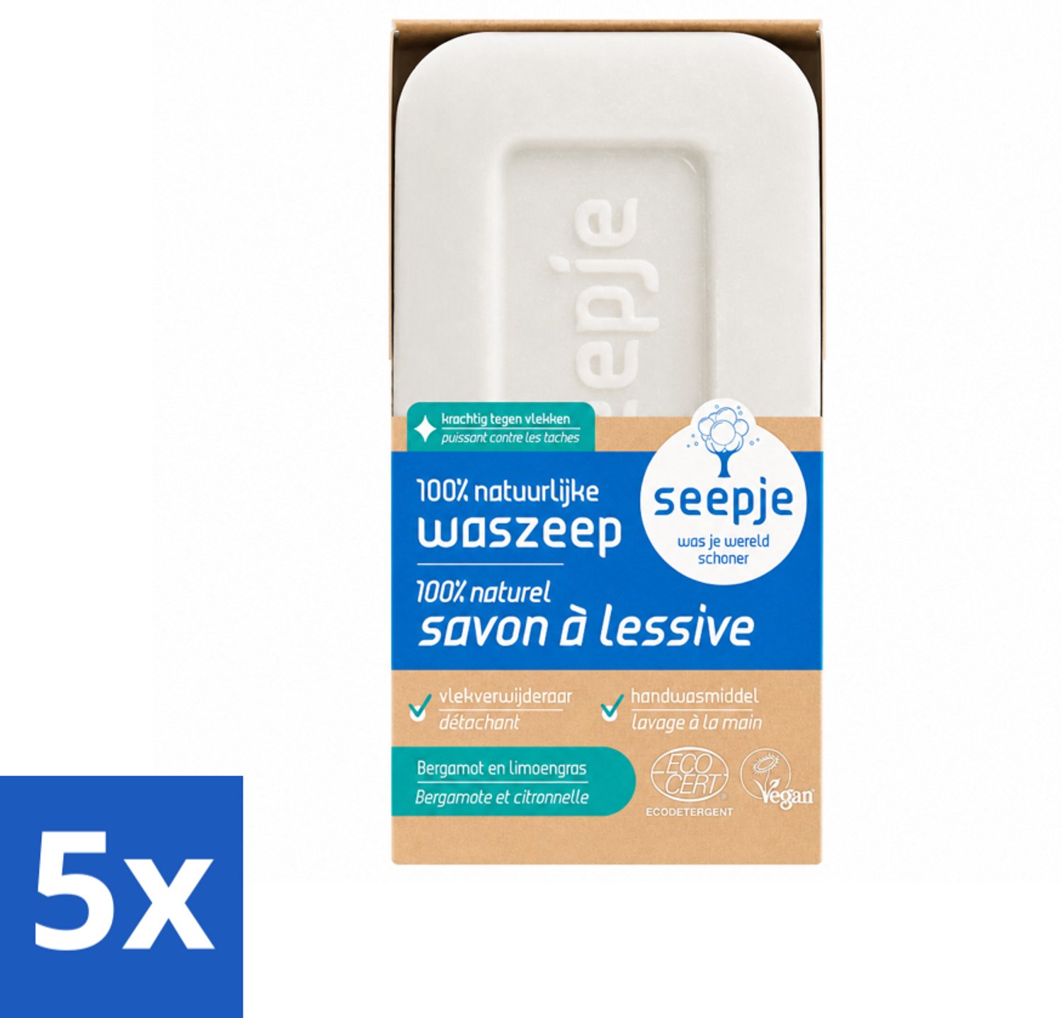 5 x Seepje - Waszeep - Handgemaakt & Natuurlijke Ingrediënten - Blok - 120 gr - Voordeelverpakking - 5 stuks