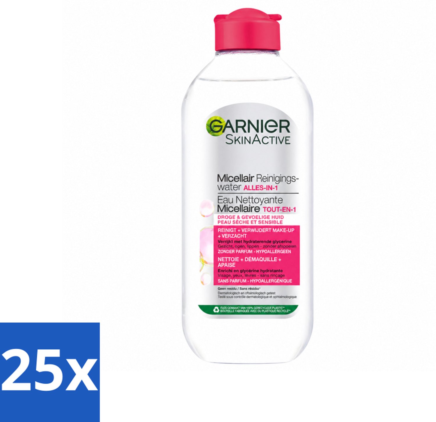 25 x Garnier - SkinActive - Micellair Reinigingswater - Droge & Gevoelige Huid - Hydraterend & Reinigend - 400 ml - Voordeelverpakking - 25 stuks