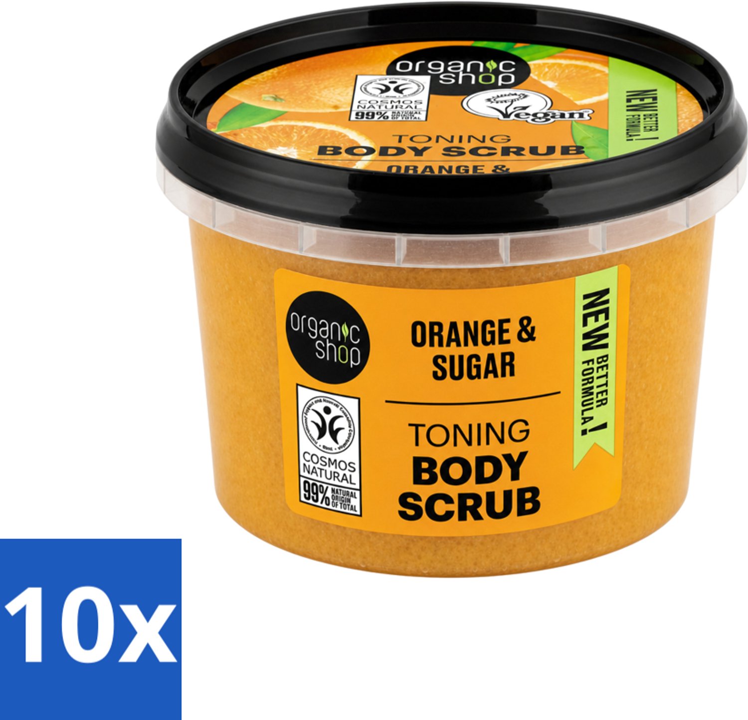 10 x Organic Shop - Body Scrub Orange - Verzorgend en Geurend - 250 ml - Voordeelverpakking - 10 stuks
