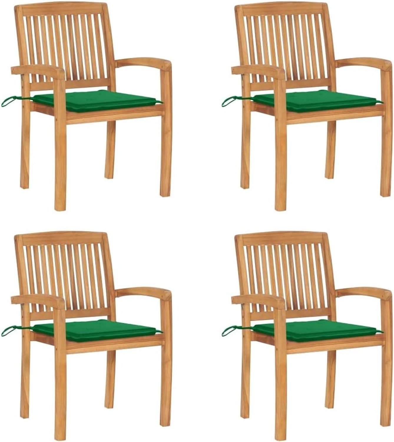 Stapelbare tuinstoelen van massief hout teak met kussens, 4 stuks, voor eetkamer, terras, weerbestendige houten stoelenset met zachte bekleding, elegant design voor binnen