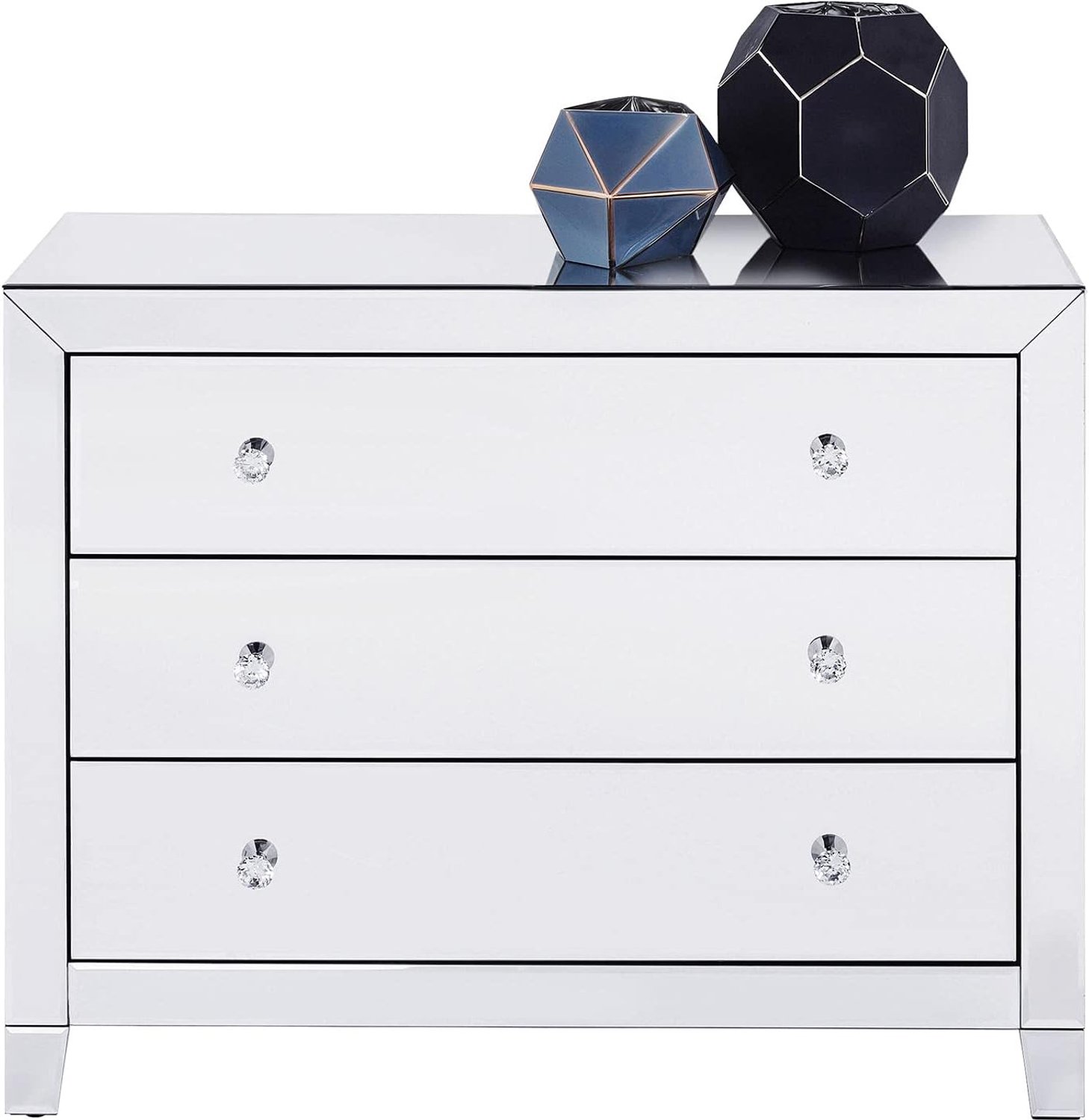 Commode Luxury 3 laden, glamoureus dressoir, spiegelconsole met fonkelende handgrepen, spiegelkastje, luxe commode, zilver, (H/B/D) 74x91x41cm