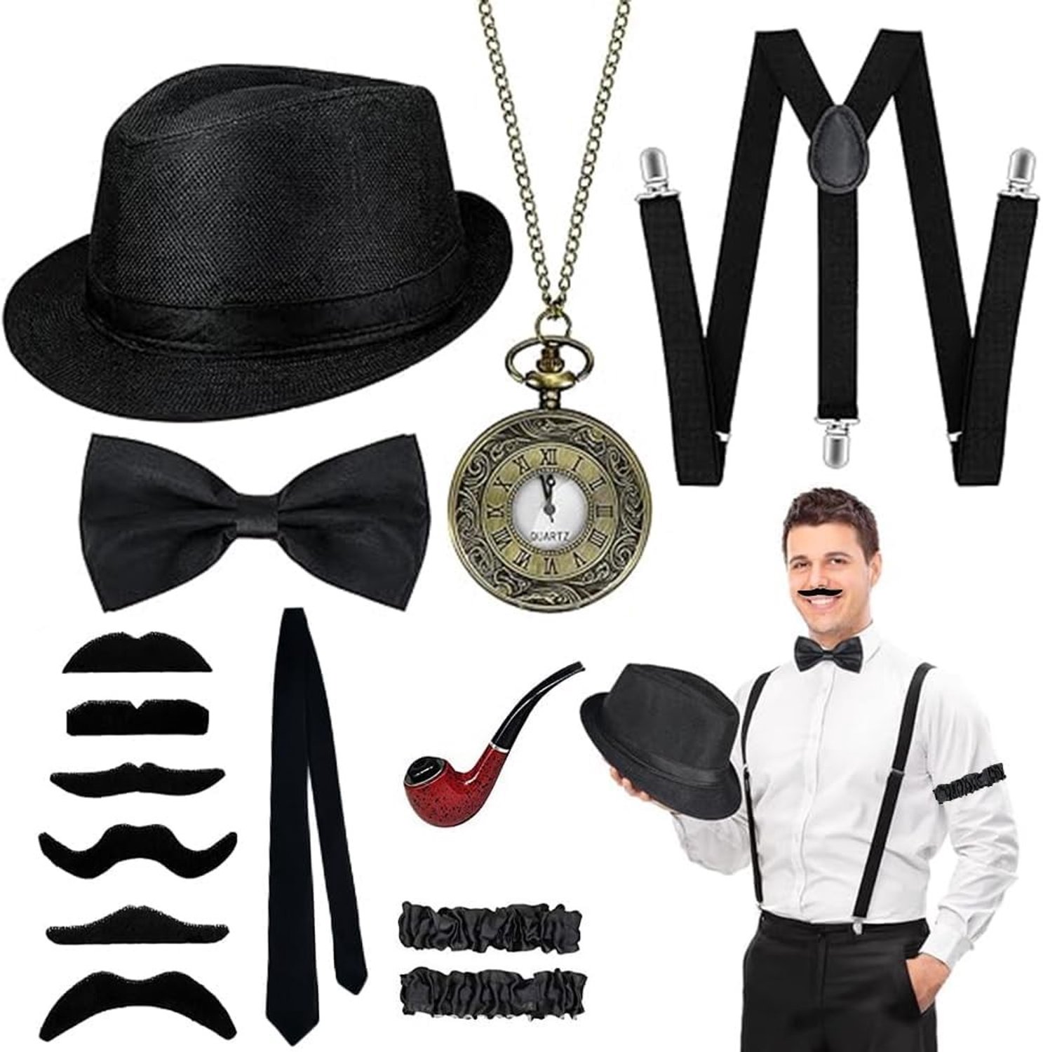Vintage 1920s accessoires voor mannen, Peaky Blinders kostuum met verstelbare elastische bretels, perfect voor carnaval en themafeesten