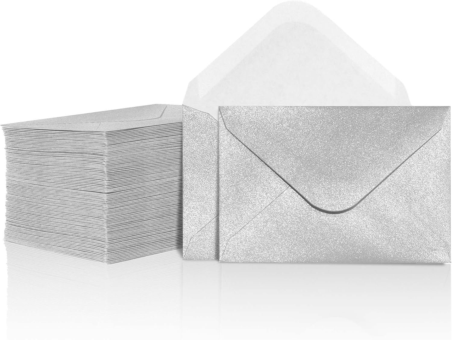 - 100 stuks mini-enveloppen, papieren visitekaartjesenveloppen, bulk kleine envelopvakken voor kleine notitiekaarten, zilver, 10 x 7 cm