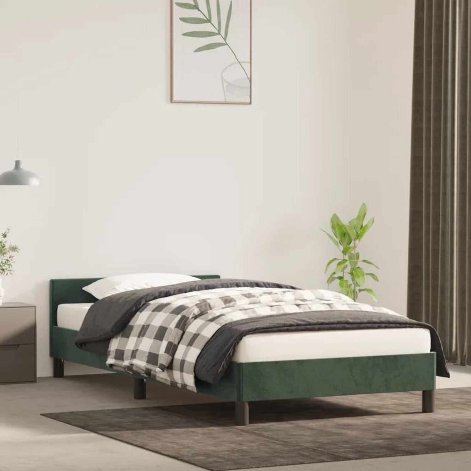 Bedframe met hoofdeinde, donkergroen, 80 x 200 cm, fluwelen familiebed, logeerkamer, hotelbedframe, bedframe voor slaapkamer, hotel, logeerkamer