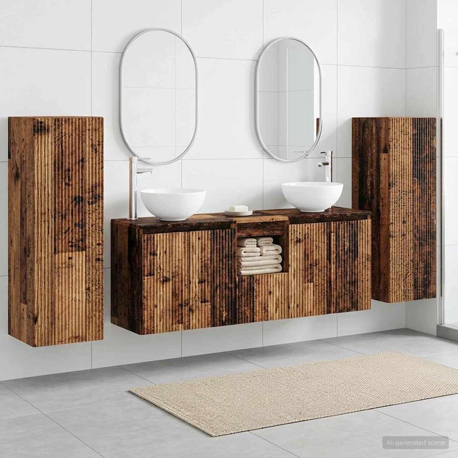 Badkamermeubelset 5 stuks oud hout 33 x 34,5 x 100 cm met wastafel