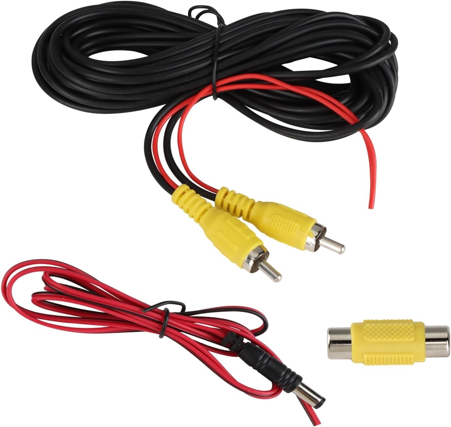 Zes meter lange dubbelafgeschermde RCA videokabel met 1 meter DC voedingskabel en cinch koppeling voor achteruitrijcamera, GPS en autoradio